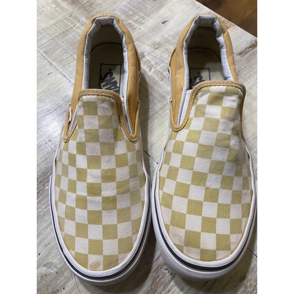 Vans 6.5 Men’s 8.0 Women’s Classic Slip-On Skate Shoes Yellow White Checkerboard